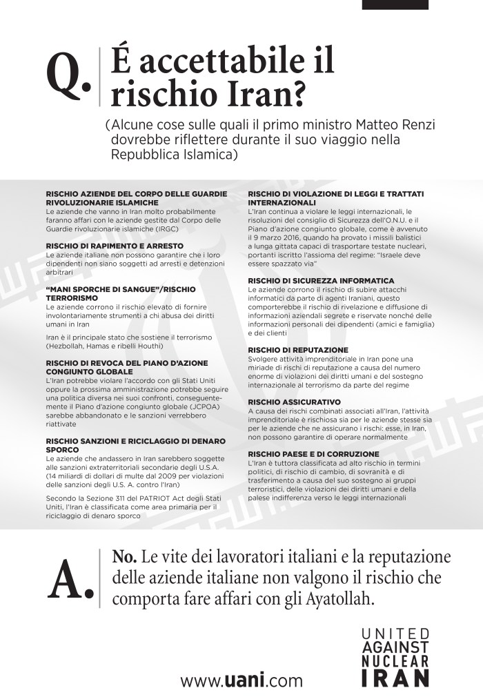 UANI_IranWorthRiskAd_Italian